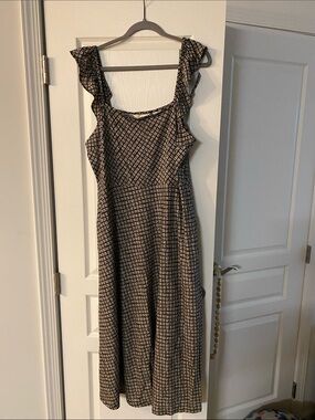 Boden Frill Detail Jersey Midi Dress in Black, Tan and Cream